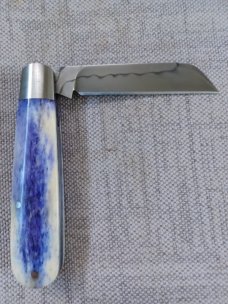 Tracy LaRock Barlow Slipjoint..W2..Camel Bone...Sheepsfoot 3.5" cld..Hamon..steel liners & pin