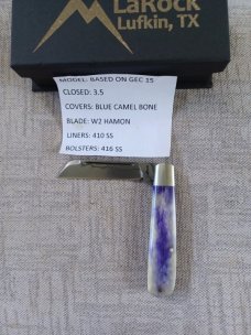 Tracy LaRock Barlow Slipjoint..W2..Camel Bone...Sheepsfoot 3.5" cld..Hamon..steel liners & pin
