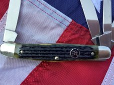 J A Henckels 4 Blade Stockman Pocket Knife w/ Beautiful Green Bone Handles -NOS