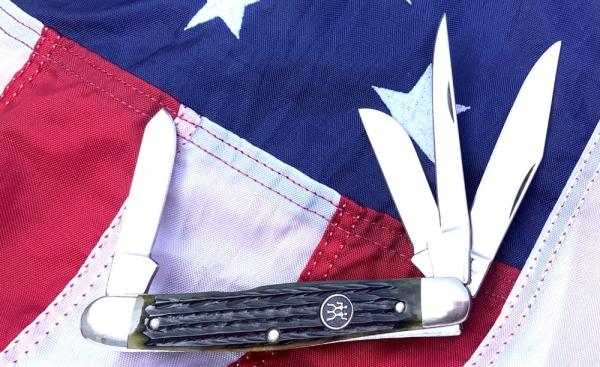 J A Henckels 4 Blade Stockman Pocket Knife w/ Beautiful Green Bone Handles -NOS