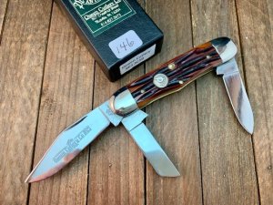 Queen Cutlery Rail Splitter Amber Carved Stag Bone