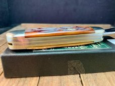 Queen Cutlery Rail Splitter Amber Carved Stag Bone 
