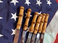 Vint JA Henckels Friodur -6 Knife Set -Great Bamboo Handles -Solingen Germany -Solid Kitchen Knives