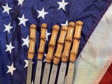 Vint JA Henckels Friodur -6 Knife Set -Great Bamboo Handles -Solingen Germany -Solid Kitchen Knives
