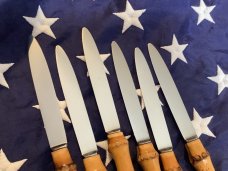 Vint JA Henckels Friodur -6 Knife Set -Great Bamboo Handles -Solingen Germany -Solid Kitchen Knives