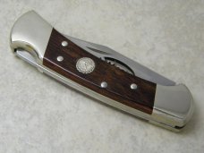 Buck 112 USA Wood 2007 NKCA Club Folding Lockback Ranger Knife w/Leather Pouch