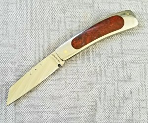 Steve Vanderkolff FlameAgate Native,4". Full SS Frame..cpm154..matching pen..Semi presciuos