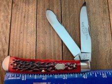 Queen City Cutlery Classics Trapper Red and Black Jigged Bone