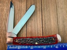 Queen City Cutlery Classics Trapper Red and Black Jigged Bone