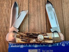 Queen Cutlery Gunboat Canoe #64 Joe Pardue Design Presentation Grade Stag D2 Blades 