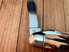 Queen Cutlery Gunboat Canoe #64 Joe Pardue Design Presentation Grade Stag D2 Blades 