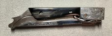Large Slender Extender Switchblade with Blk/Wht Horn Handles