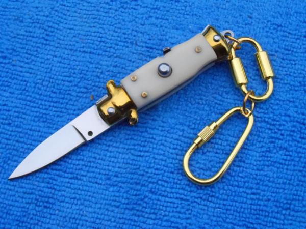 3-3/4" wasp body Ivory handles Brass bolster Stiletto keychain knife 3-3/4" wasp body Ivory handles Brass bolster Stiletto keychain knife