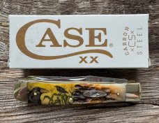 CASE XX TRAPPER KNIFE COLOR SCRIMSHAW of TWO CROWS IN A CORN PATCH OOAK