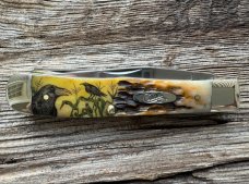 CASE XX TRAPPER KNIFE COLOR SCRIMSHAW of TWO CROWS IN A CORN PATCH OOAK