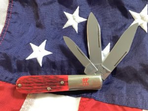 J A Henckels 3 Blade "Hand Forged" Barlow (HK-26-B) with Red Bone Handles