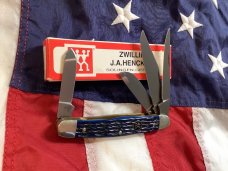 J A Henckels 4 Blade StockmaN with Blue Bone Handles! NOS & M/NM in Orig box