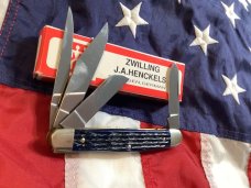 J A Henckels 4 Blade StockmaN with Blue Bone Handles! NOS & M/NM in Orig box