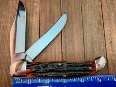 Queen Cutlery Folding Hunter #39 Amber Carved Stag Bone ACSB 