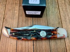 Queen Cutlery Folding Hunter #39 Amber Carved Stag Bone ACSB 