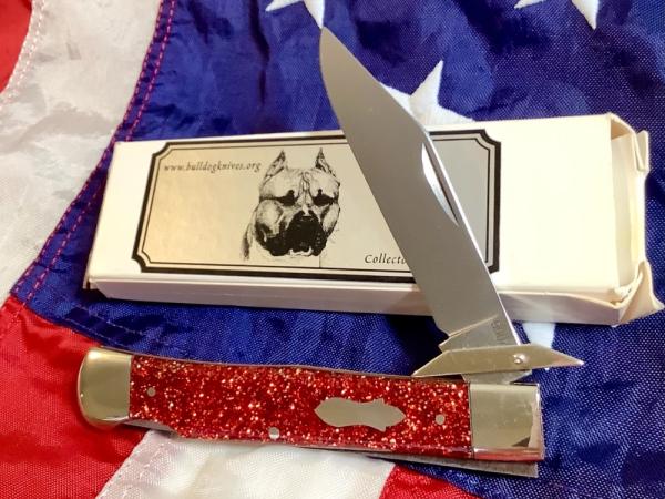 Bulldog Brand Single Blade Swing Guard / Cheetah Knife w/ Red Sparkle Handles Bulldog Brand Single Blade Swing Guard / Cheetah Knife w/ Red Sparkle Handles