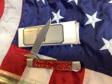 Bulldog Brand Single Blade Swing Guard / Cheetah Knife w/ Red Sparkle Handles