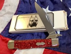 Bulldog Brand Single Blade Swing Guard / Cheetah Knife w/ Red Sparkle Handles