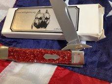 Bulldog Brand Single Blade Swing Guard / Cheetah Knife w/ Red Sparkle Handles
