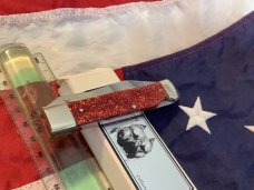 Bulldog Brand Single Blade Swing Guard / Cheetah Knife w/ Red Sparkle Handles