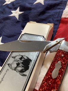 Bulldog Brand Single Blade Swing Guard / Cheetah Knife w/ Red Sparkle Handles