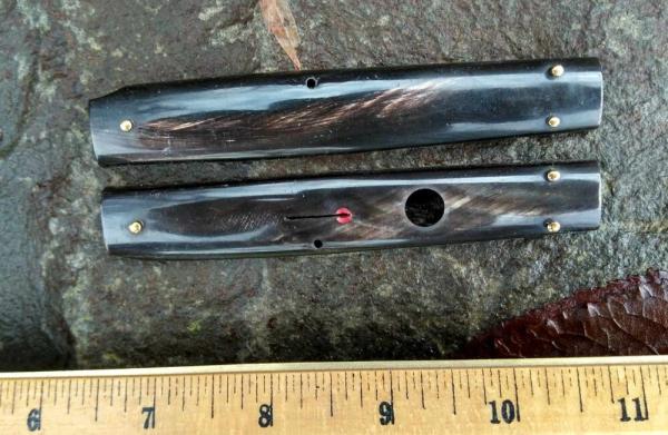 Item #023B Salvaged Dark Horn Red Dot Handles for 11 Inch Frank Beltrame Swinguard