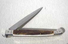 NEW AGA CAMPOLIN 12" AUTO ITALIAN SICILIANO FIGHTING KNIFE GENUINE STAG 4 MIL BLADE N/S BOLSTER