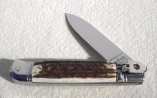 NEW OLD STOCK AKC 8" ITALIAN SWITCHBLADE GENUINE STAG LEVER LOCK 