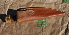 Alfred Williams 10 1/2" Camp Knife Stacked leathe Stag Pommel Double Fullers Threaded Tang Sheath