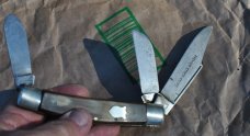 Eig Cutlery Italy 5" Primium Stockman 3 Blades Pinned Shield Huge 5" Closed Nickel Bolsters Brass Ln