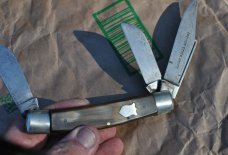 Eig Cutlery Italy 5" Primium Stockman 3 Blades Pinned Shield Huge 5" Closed Nickel Bolsters Brass Ln