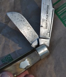 Eig Cutlery Italy 5" Primium Stockman 3 Blades Pinned Shield Huge 5" Closed Nickel Bolsters Brass Ln
