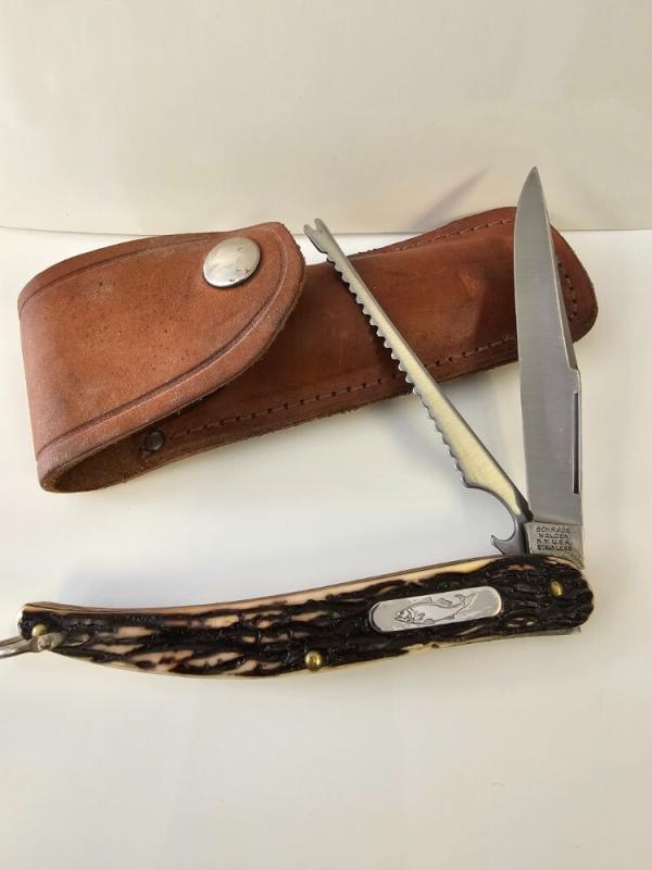 Vintage 1972-73 Schrade Walden #209 2 Blade Fisherman’s Knife New Condition with Original Sheath