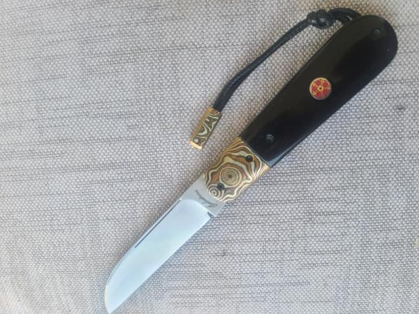 Vincenzo Balistreri Fancy Jack..3.75..Buffalo Horn & Mokume bolsters and bead....filework..coa/slip Vincenzo Balistreri Fancy Jack..3.75..Buffalo Horn & Mokume bolsters and bead....filework..coa/slip