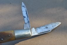 GESCO Japan Two blade Barlow Saw Cut DelrinTarnished Never Used Tight Nickel Bolsters Brass Pins