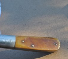 GESCO Japan Two blade Barlow Saw Cut DelrinTarnished Never Used Tight Nickel Bolsters Brass Pins