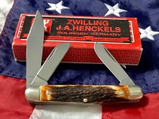 Vintage J A Henckels Stockman (HK-3-S) 4" Knife w/ Great Stag Handles -NOS & M/NM