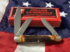 Vintage J A Henckels Stockman (HK-3-S) 4" Knife w/ Great Stag Handles -NOS & M/NM