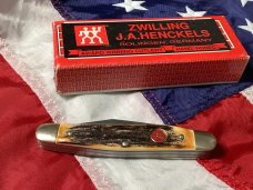 Vintage J A Henckels Stockman (HK-3-S) 4" Knife w/ Great Stag Handles -NOS & M/NM