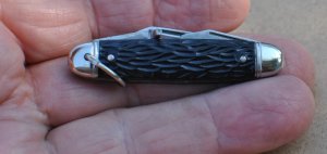 Hammer Brand Camp Knife Mint 5 Functions 2 3/16" Closed Black Jigged 1/2 Stops 1945-55 Pinched Bolst