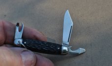 Hammer Brand Camp Knife Mint 5 Functions 2 3/16" Closed Black Jigged 1/2 Stops 1945-55 Pinched Bolst