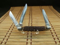 SCHRADE 855 RB VINTAGE U.S.A. MADE 1970-73 MEDIUM SIZED TRIPLE BLADE STOCKMAN FOLDING POCKET KNIFE