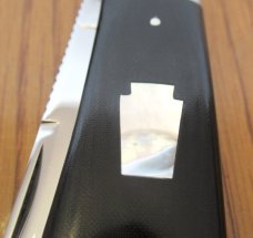 Schatt & Morgan Linen Micarta Pearl Shield Mountain Man Folding Lock Back Hunter Pattern # 3L