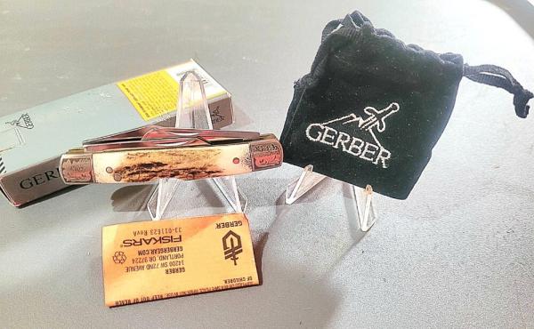 Gerber 01035 Knife 3 Blade Genuine Stag Lockback Stockman Knife MIB rare NRA
