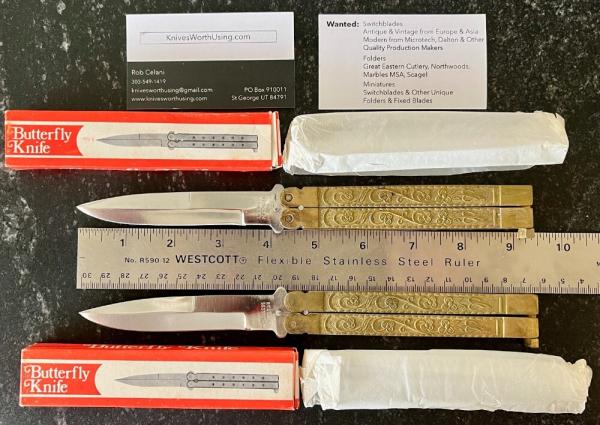 2 Vintage Balisong Butterfly Knives From Pakistan, Nice Brass Handles, Original Boxes, Unused #1 2 Vintage Balisong Butterfly Knives From Pakistan, Nice Brass Handles, Original Boxes, Unused #1